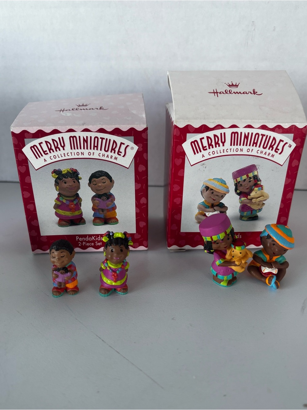 90s Hallmark  Merry Miniatures Penda Kids with original boxes 1”